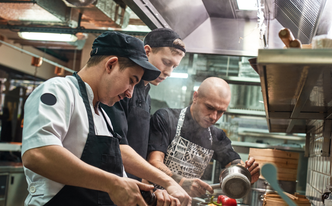 Team of chefs in a kitchen