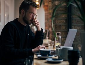 Business owner working at a computer