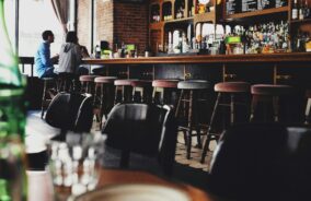 Empty chairs at a bar